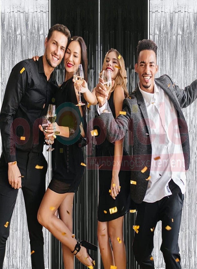 بروبسيكل خلفية بروبسيكل فضية وسوداء لامعة معدنية، مقاس 3 أقدام × 6 أقدام، مزينة بشراشيب لامعة وستائر شبه شفافة، مثالية لتزيين حفلات الذكرى السنوية، وأعياد الميلاد، وحفلات توديع العزوبية، وحفلات العريس - عبوة من 4 قطع - Image 2